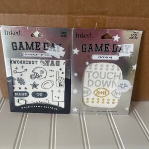 NEW Sealed Inked Game Day Football Temporary Tattoos Face Gems Fan